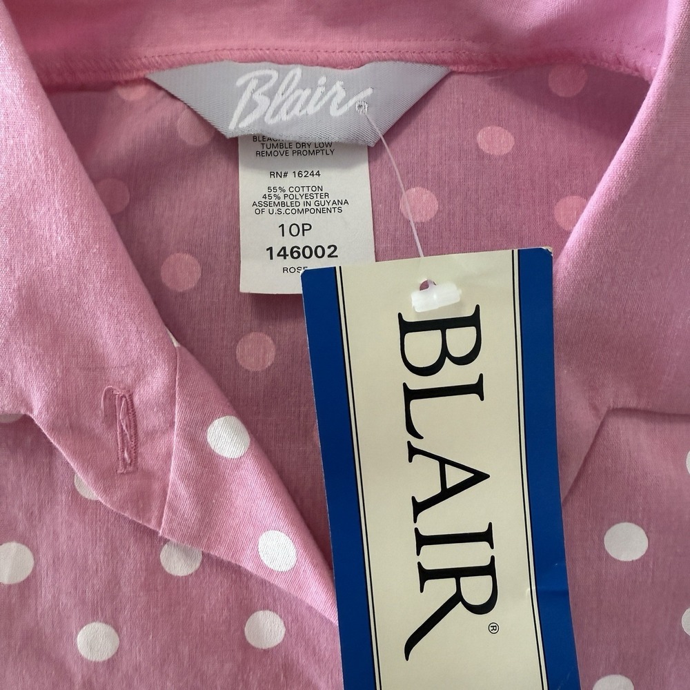 Blair Dress Shirt Women Sz 10P Pink Polka Dot  3/4 Sleeve Button Up Top New Tags - Picture 4 of 7
